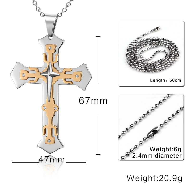 Fashion Stainless Steel Silver Gold Star Cross Pendant Biker Men's Chain Necklace