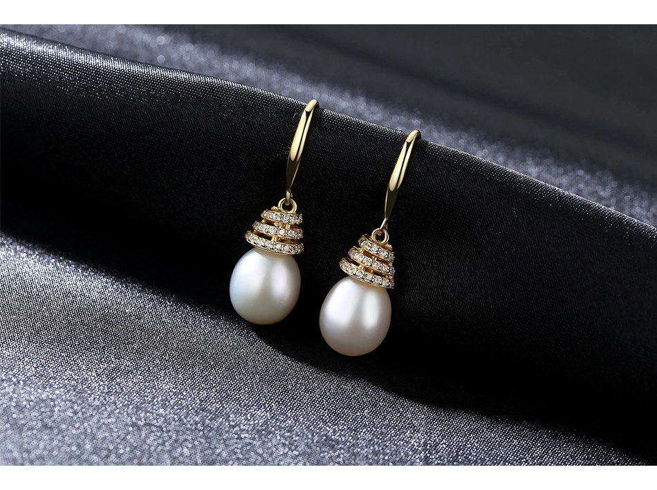 Elegant 18K Gold Plated Sterling Silver Freshwater Pearl Drop Earrings