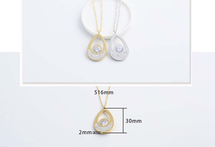 Fashion Stainless Steel Jewelry Water Drop Pendant Diamond Women Necklace