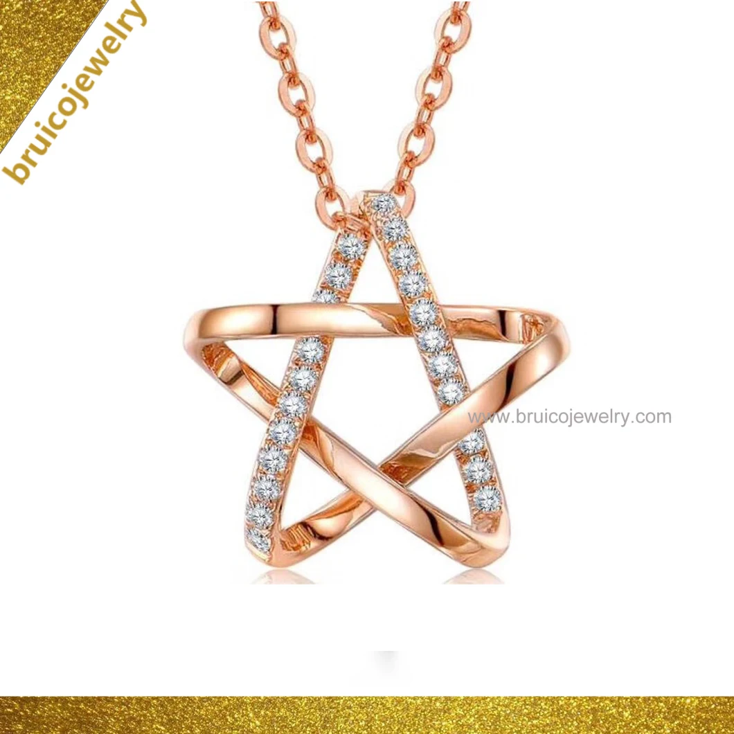 Fashion 9K 14K 18K Rose Gold Color Women Necklace Star Shaped Sterling Silver Jewelry Necklace