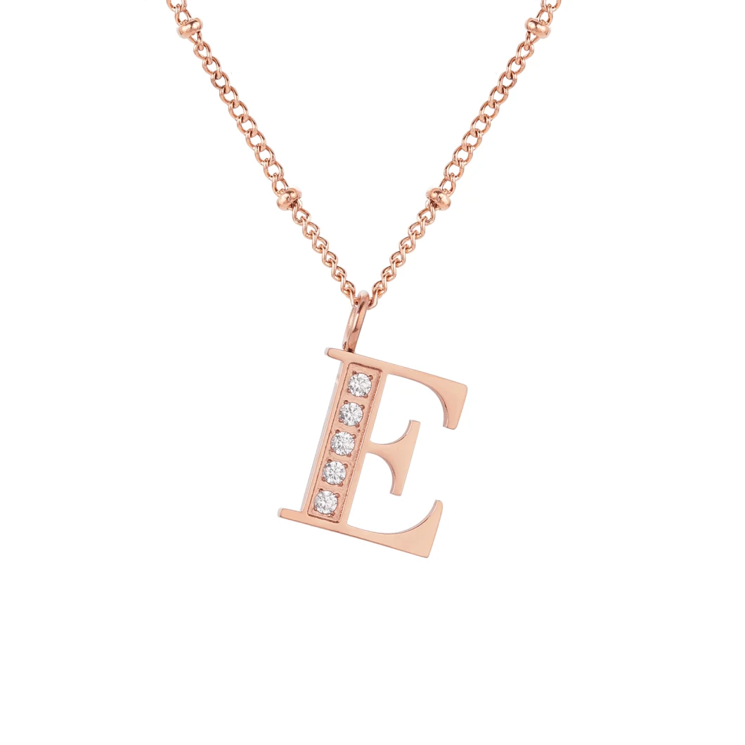 Custom Women Stainless Steel Diamond Alphabet Pendant Charm Letter Initial Necklace