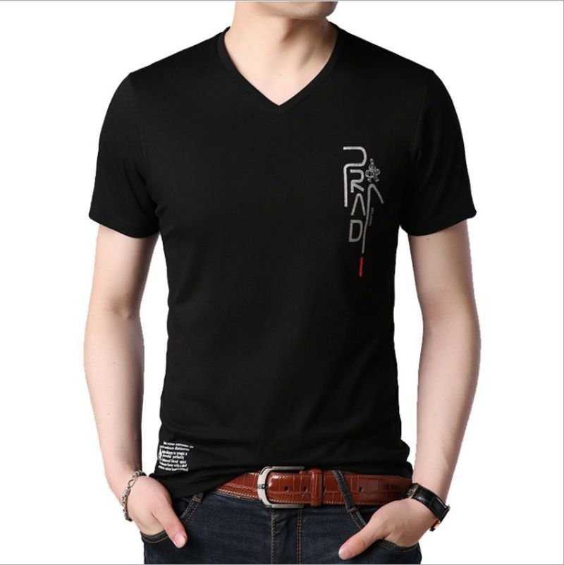Pure Color Men's Mercerized Cotton Men's T-Shirt Korean Version Slim Casual V-Collar Cotton Short-Sleeved Men's T-Shirt Men
