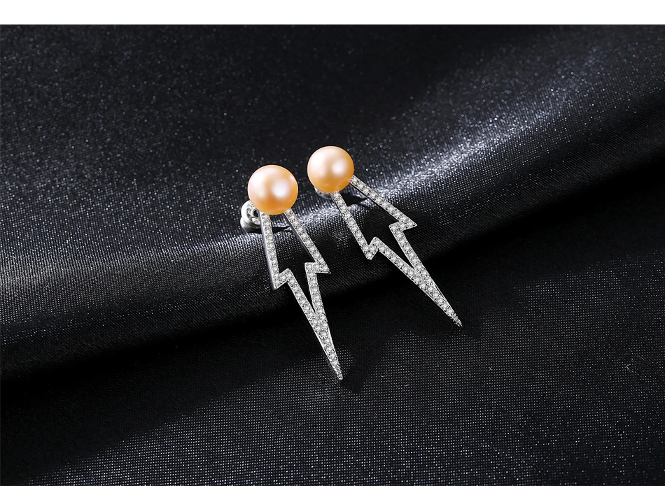 Luxury Elegant CZ Design Freshwater Pearl Sterling Silver Stud Earrings