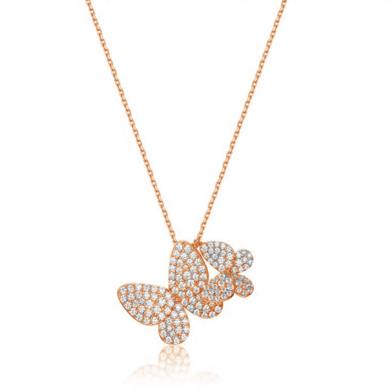Best Selling 14K Gold Plated Classic Necklace 925 Sterling Silver Double Butterfly Pendant Necklace