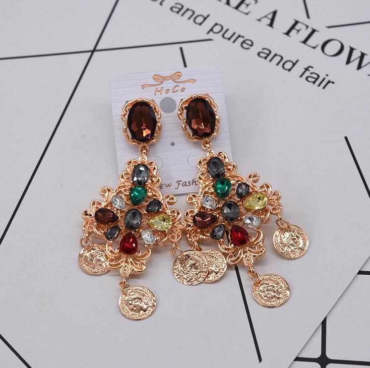 Baroque Fashion Earrings Long Style Flowers Exaggerated Earrings