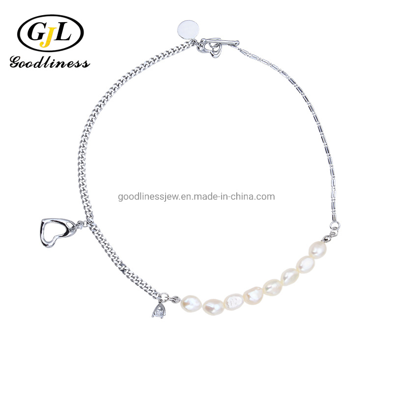Wholesale High Quality Chain Necklace Heart Shape Nature Choker Baroque Pearl Jewelry