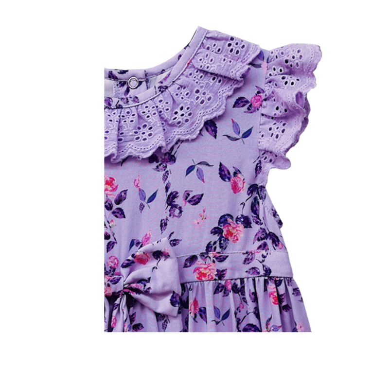 Boutique Girl Apparel Clothes Girl Flower Dresses Girls Ruffle Neck Bow Dresses Knee Length Kids Clothes