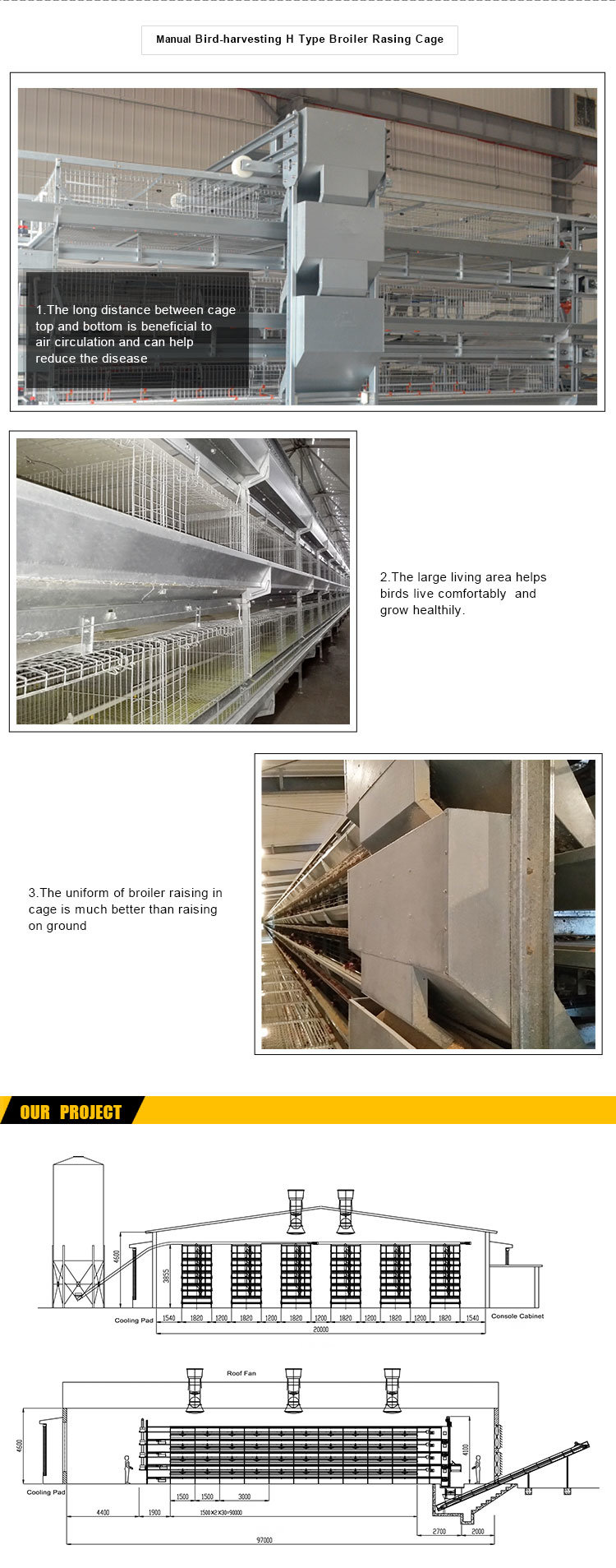 3 Tiers 4 Tiers H Type Modern Design Poultry Farm Shed Automatic Chicken Broilers Cage System