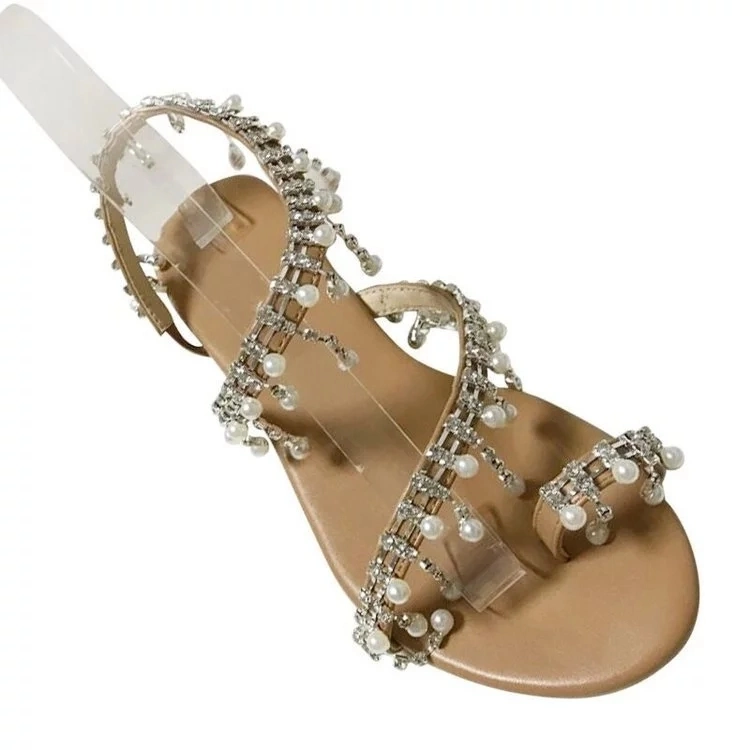 Superstarer Summer Flat Pearl Women Sandals Shoes Comfortable String Bead Slippers Sandals