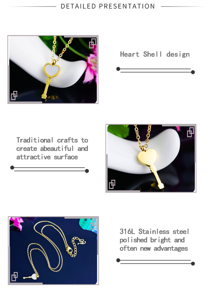 Stainless Steel Fashion Jewelry Custom Manufacturer 18K Gold Chain Woman White Shell Key Necklace