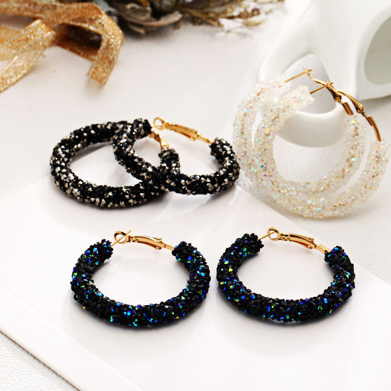 Fashionable and Simple Personality Retro and Exaggerated Earrings Circle Crystal Earrings Earrings Pendant