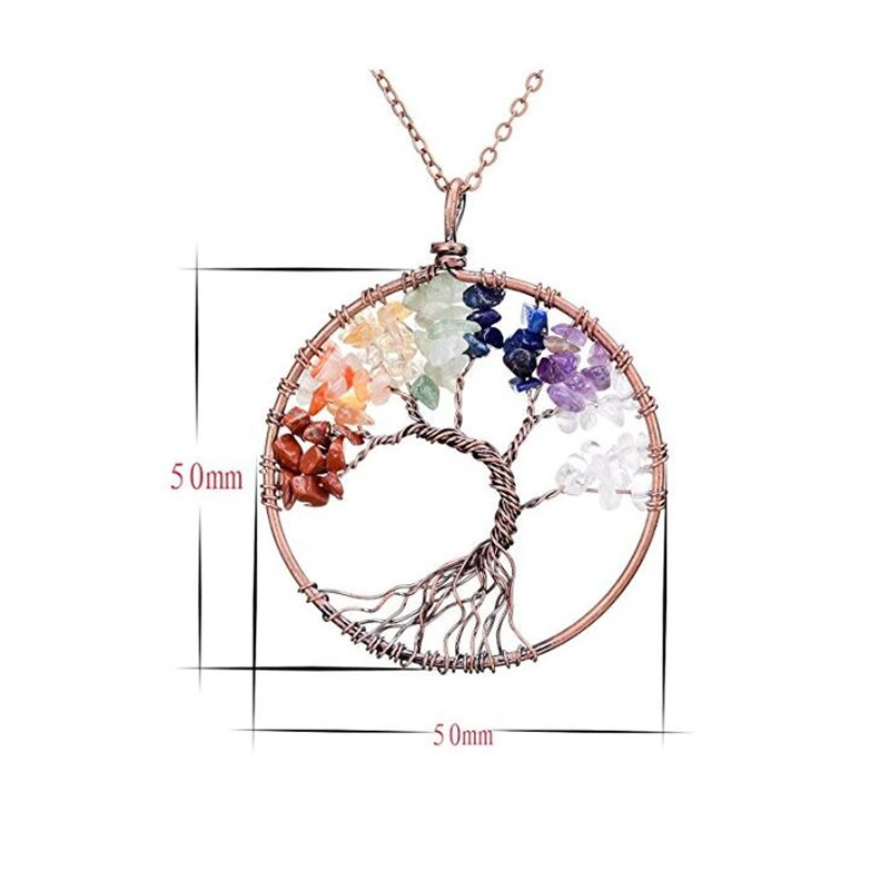 Colorful Natural Crushed Stone Tree of Life 7 Chakra Gemstone Necklace