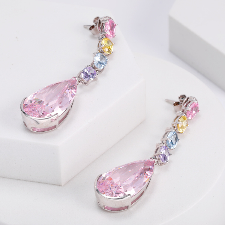 Pink Color Water Drop Earrings Colorful Earrings