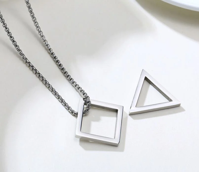 Popular Interlocking Square Triangle Male Pendant Necklace Stainless Steel Modern Trendy Geometric Stacking Necklace for Men