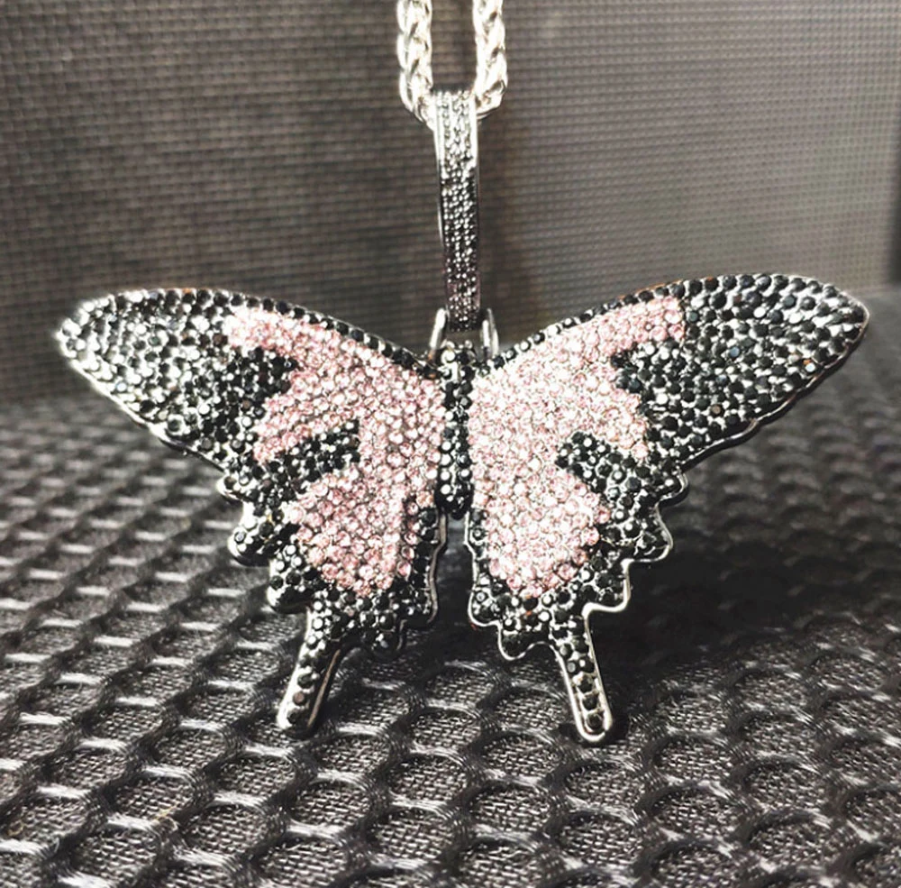 Excellent Quality Fashion Hiphop Jewelry Iced out CZ Gold Silver Plated Bling Butterfly Pendant