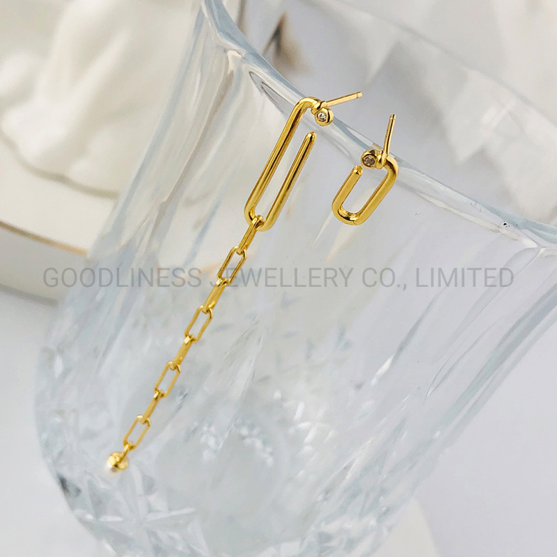 Fashion Jewellery S925 Silver Long Asymmetrical Chain Pearl Drop Earrings