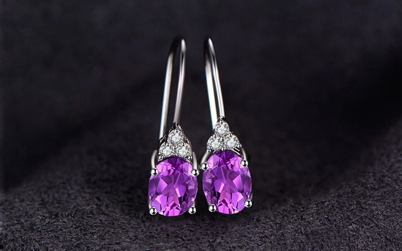 Wholesale 925 Sterling Silver Jewelry Created Gemstone Amethyst Ring Jewelry Set
