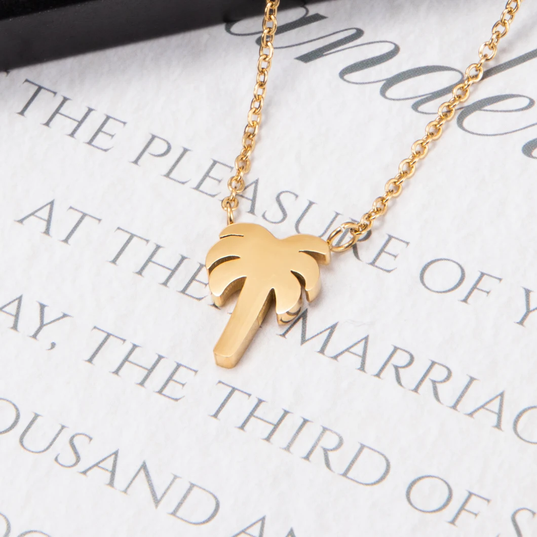Stainless Steel Gold-Plated Coconut Tree Pendant Necklace