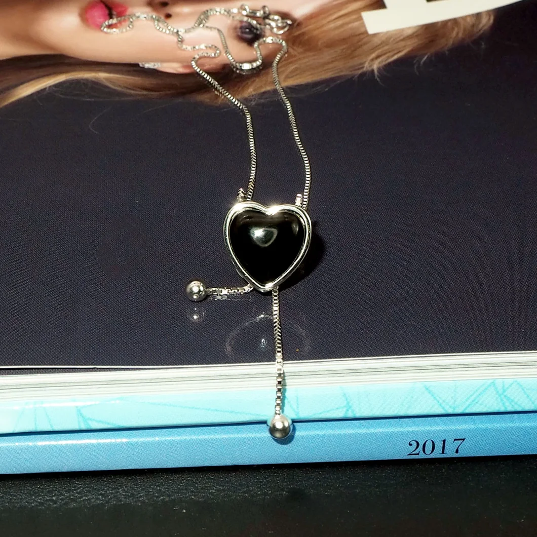 925 Sterling Silver Jewelry Black Agate Heart Necklace/Pendant Fashion Jewelry for Women