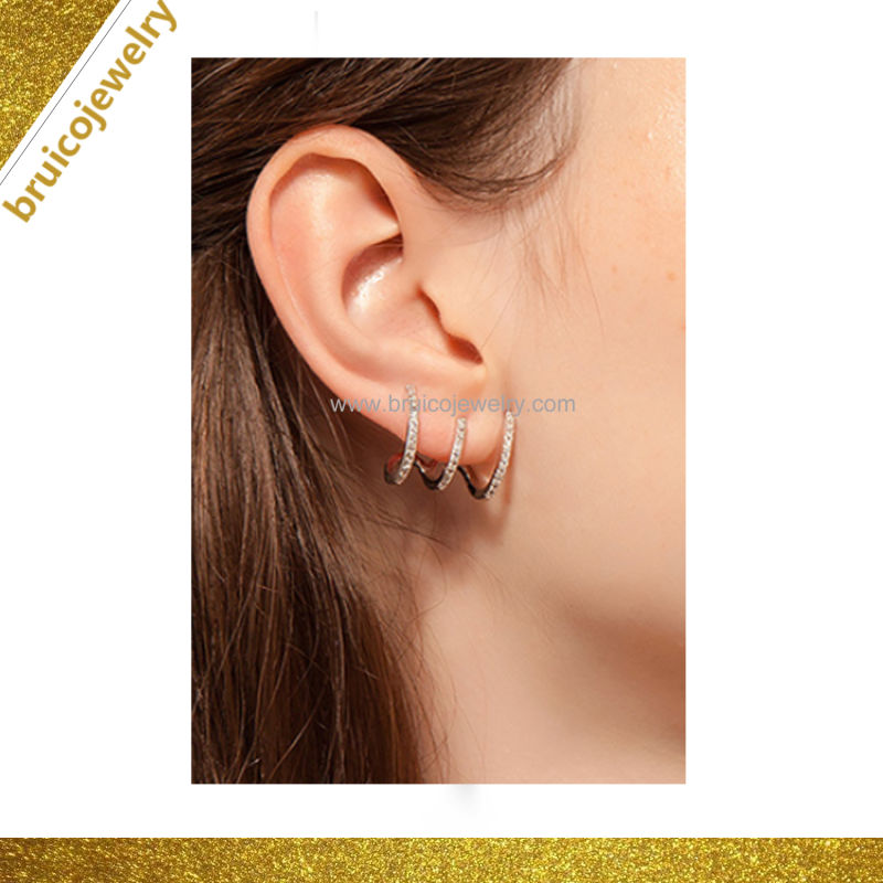 Wholesale 925 Sterling Silver Jewelry Ear Cuff with 9K 14K 18K Rose Gold Plated Diamonds Earring