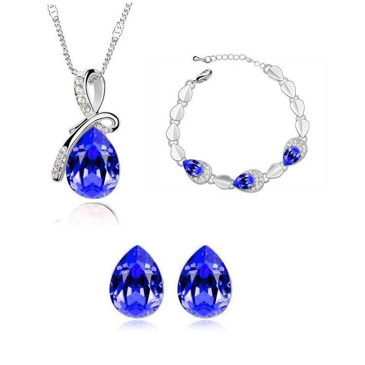 Fashion High Quality Water Drop Women Crystal Pendant Necklace Sets