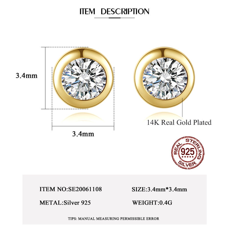 Shining Hoop CZ 14K Real Gold Plated 925 Silver Earring for Women