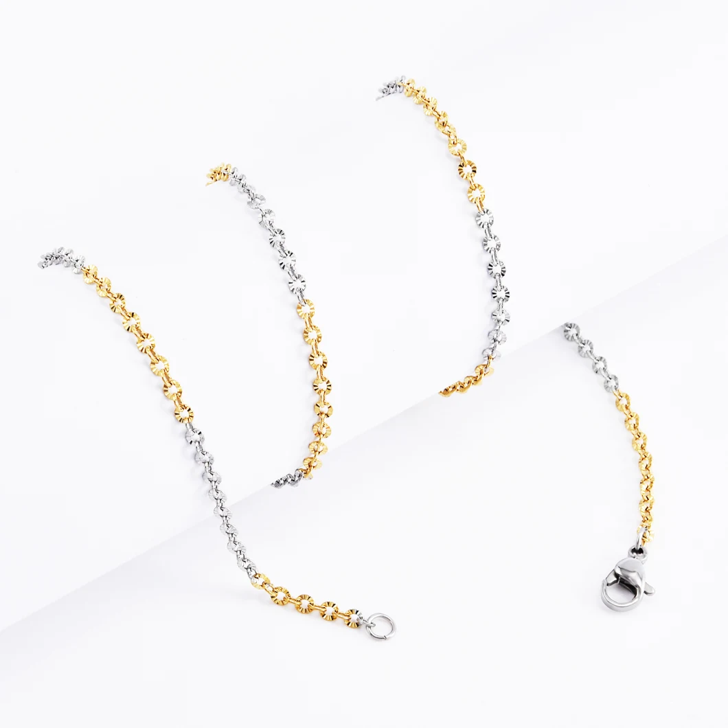 Hot Sell Stainless Steel Cable Chain Necklace with Flower Embossed Gold Plated Finished Chain Making