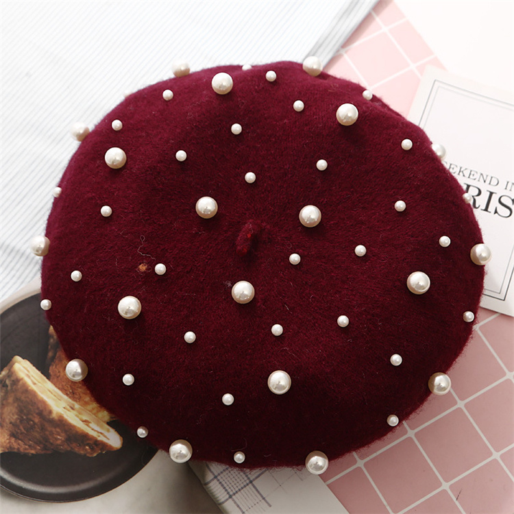 Wholesale Fashion Lady Beret Leisure Cap with Pearl Ornament