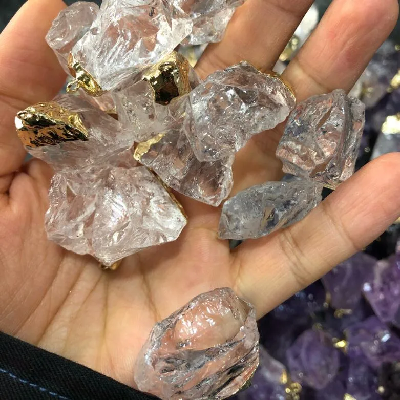 Amethyst Crystal Cluster Crystal Bud Crystal Cluster Original Stone Necklace Ore Bag Gold Edge Amethyst Pendant