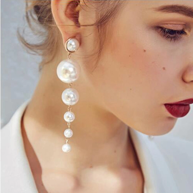 Long Tassel Pearl Earrings Fashion Hanging Chain Earrings Alloy Earrings Women