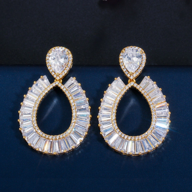 Luxury Wedding Jewelry Shiny Elegant Gold Pendant Drop Stud Earring