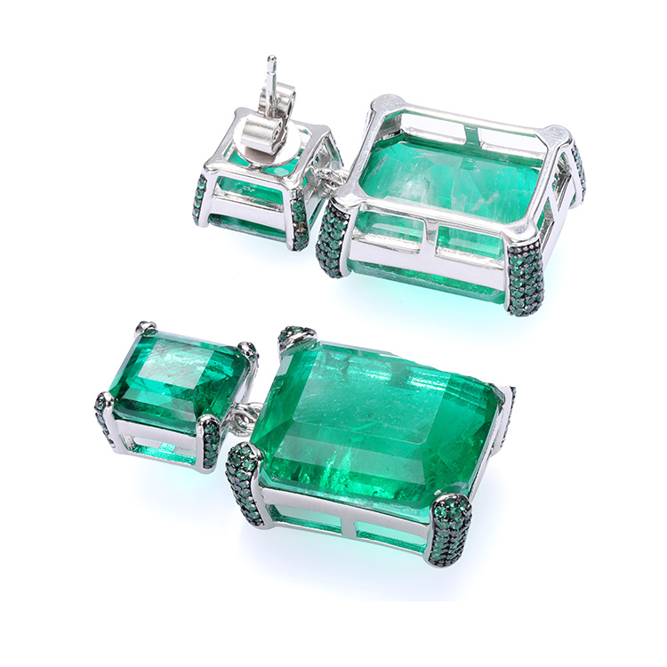 Hot Sale Emerald Earrings 925 Silver Luxurious Earrings for Women