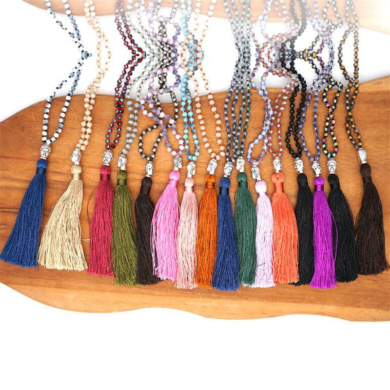 Tassel Necklaces for Women 108 Rose Quartz Knotted Necklace Yoga Charm Mala Necklaces for Ladies