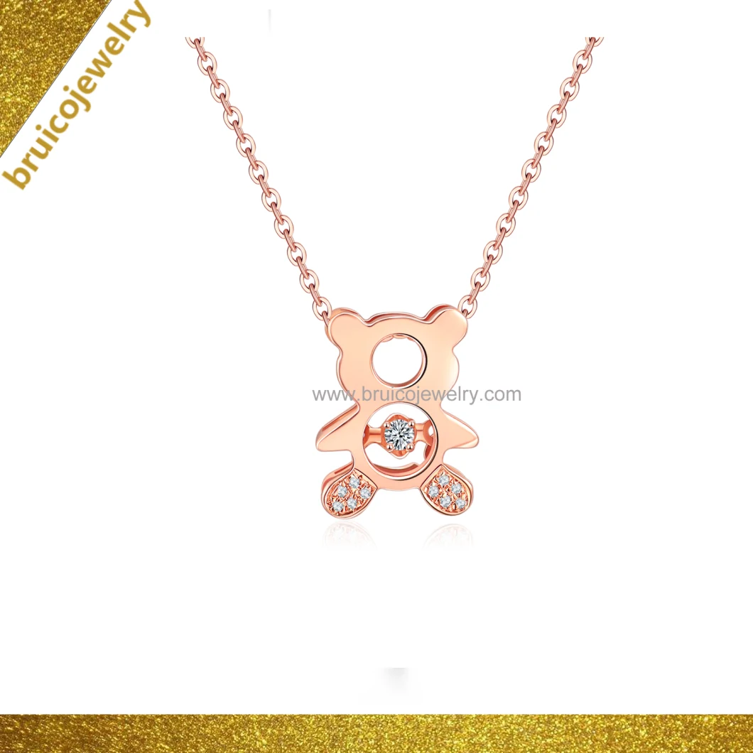 Fashion CZ Pendant Necklace Latest Design Jewelry Sterling Silver/Gold Bear Crystal Necklace for Girls