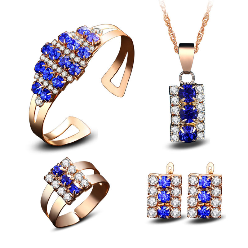 Fashion AAA Crystal Necklace Earrings Gold-Plated Four-Piece Jewelry Set