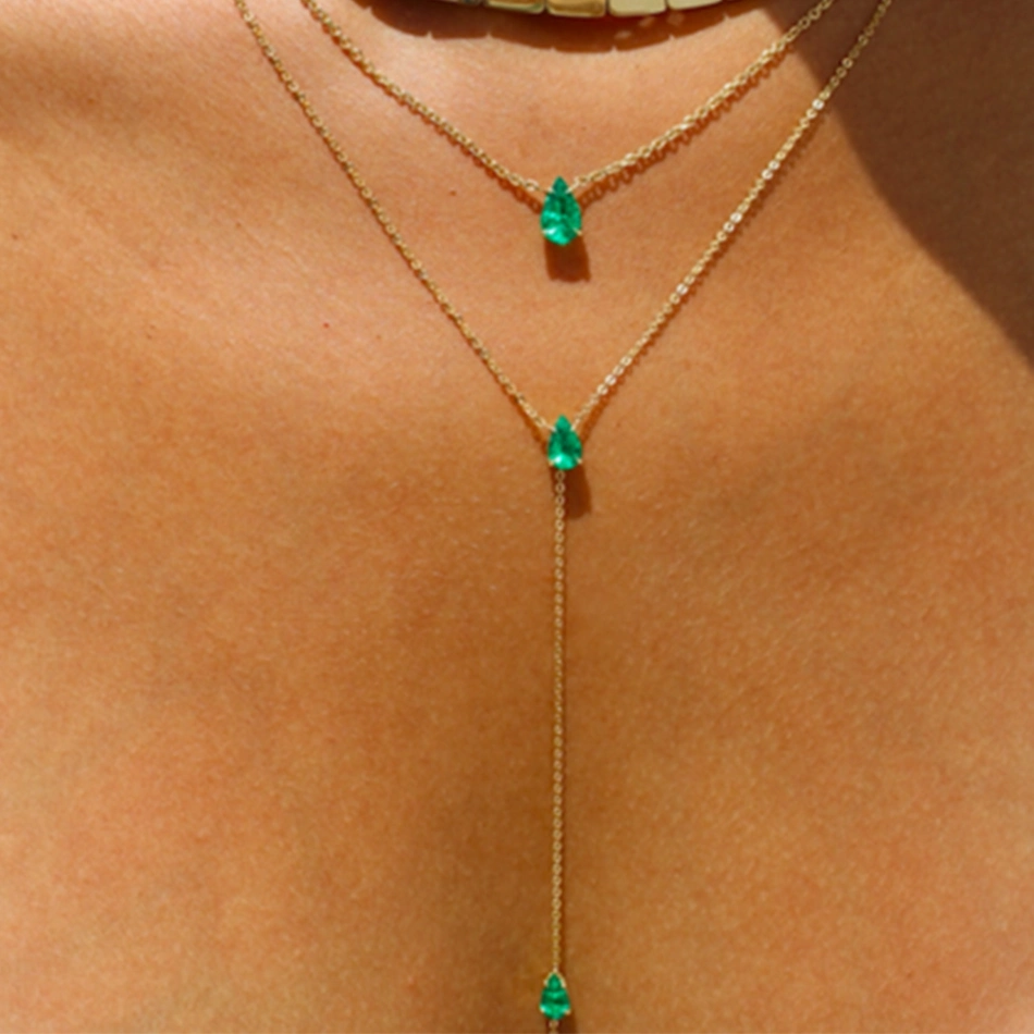New Arrival 925 Sterling Silver Necklace 18K Gold Vermeil Emerald Pear Lariat Necklace
