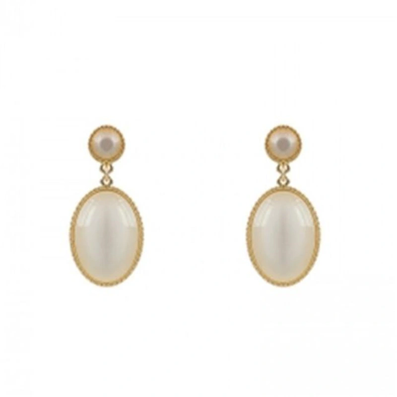 Fashion Charming Women's Oval Opal Drop Earrings Elegant Ladies Wedding Gold Earrings Female Jewelry