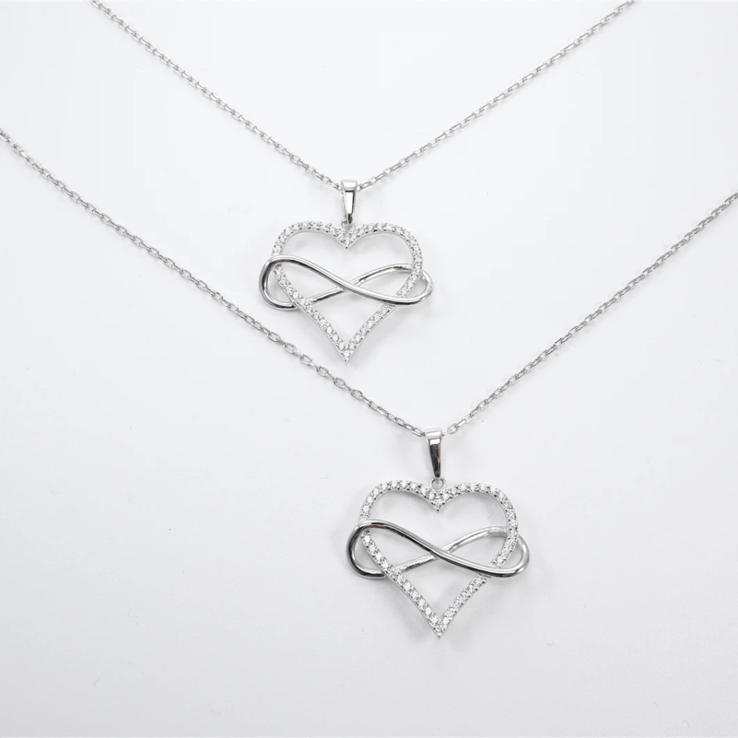 Custom Jewellery Service 925 Sterling Silver Heart Shape Infinity Love Pendant Necklace Jewelry for Wedding Engagement