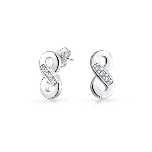 925 Silver CZ Infinity Symbol Figure Eight Small Stud Earrings
