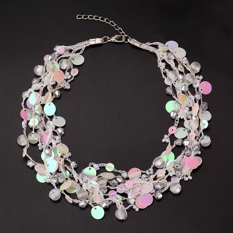 Fashion Jewelry for Women Handmade Multilayer Pearl Sequins Statement Simple Choker Necklace