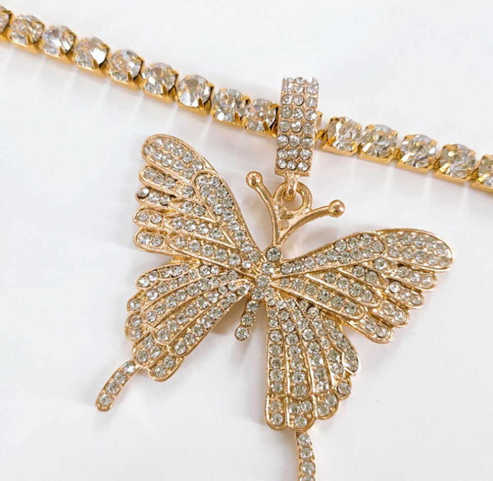 Fine Jewelry Women Men Diamond Cuban Link Chain Tennis Butterfly Necklace
