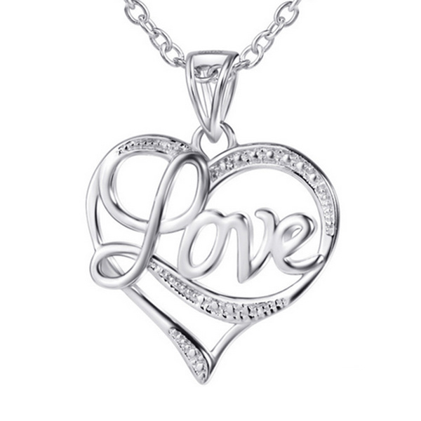 925 Sterling Silver Cubic Zircon CZ Love Collar Heart Necklace