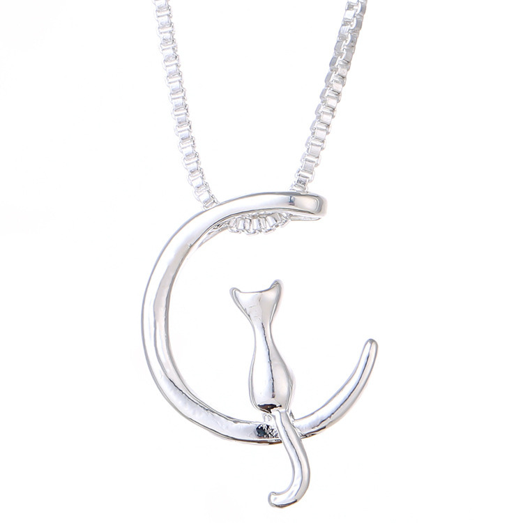 Fashion Delicate Gold&Silver Cute Cat Moon Shape Necklace for Women Jewelry
