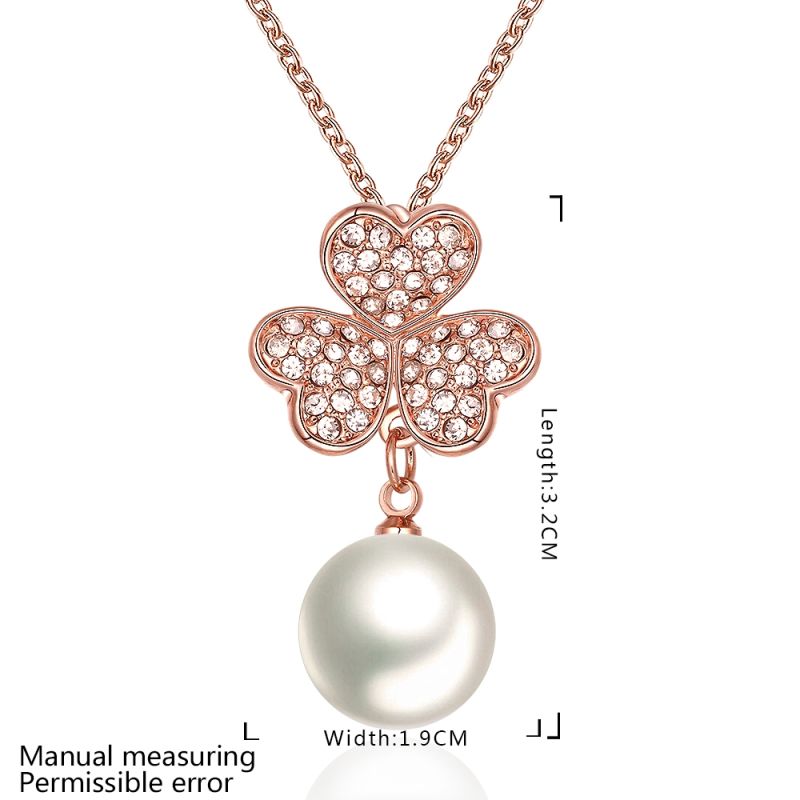 Rose Gold Clover Shape Fashion Pearl Women Necklace