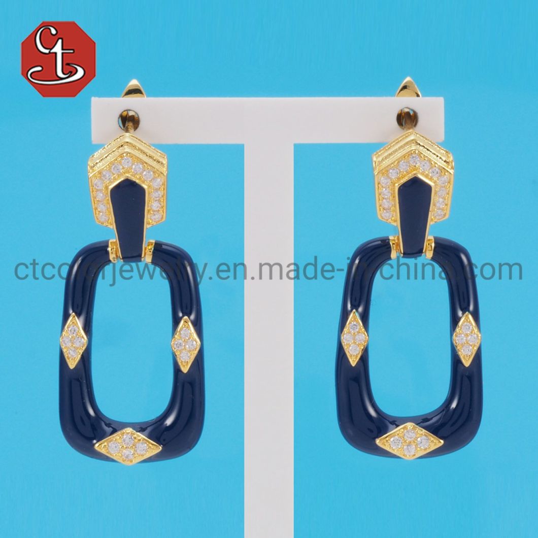 Trendy Jewelry Enamel with AAA Cubic Zircon Silver or Brass Earrings Fashion Silver Earrings