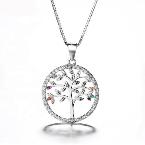 Fashion Jewelry 925 Silver Round Shape with Tree Pendant Necklace