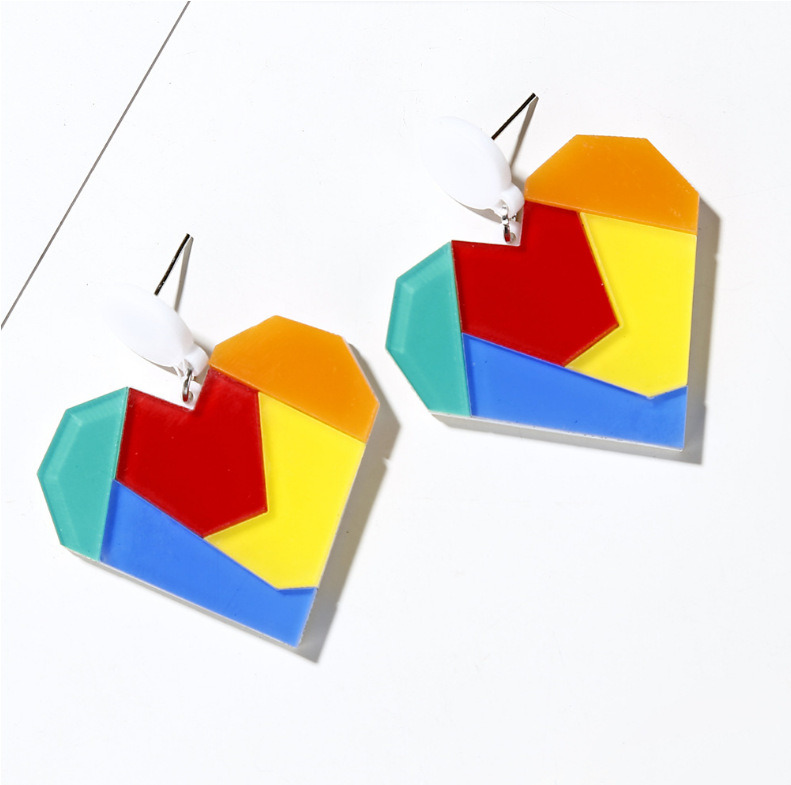 Wholesale Colorful Puzzle Love Acrylic Heart Pendant Earrings