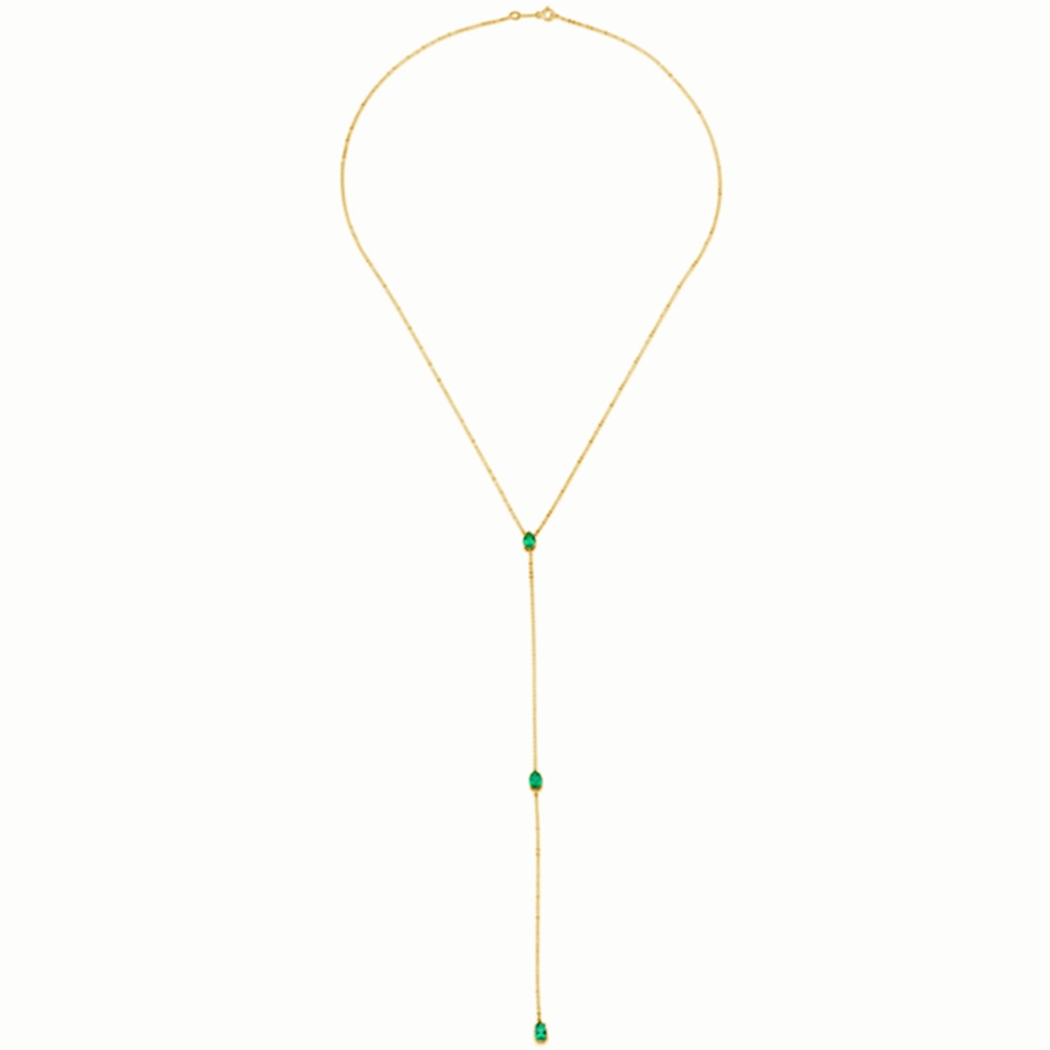 New Arrival 925 Sterling Silver Necklace 18K Gold Vermeil Emerald Pear Lariat Necklace