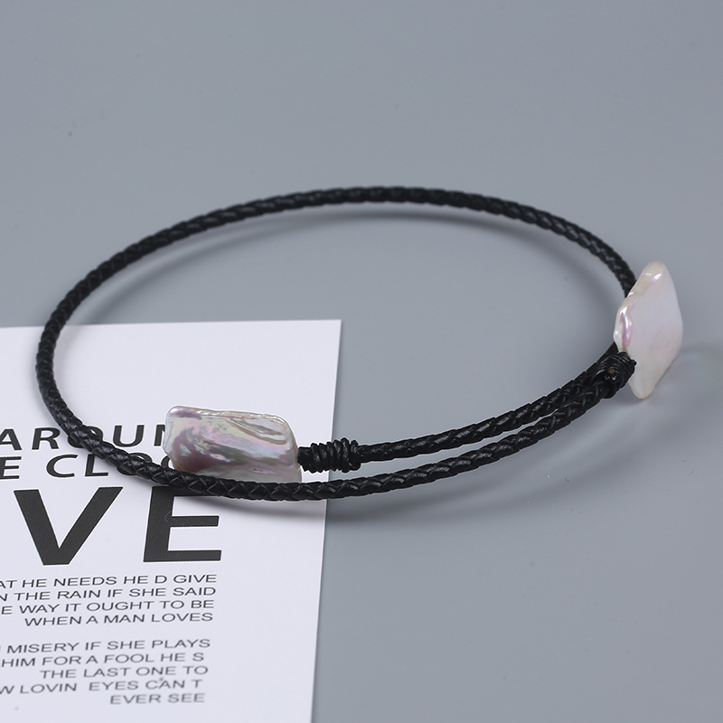 Leather Choker Necklace with Pearl