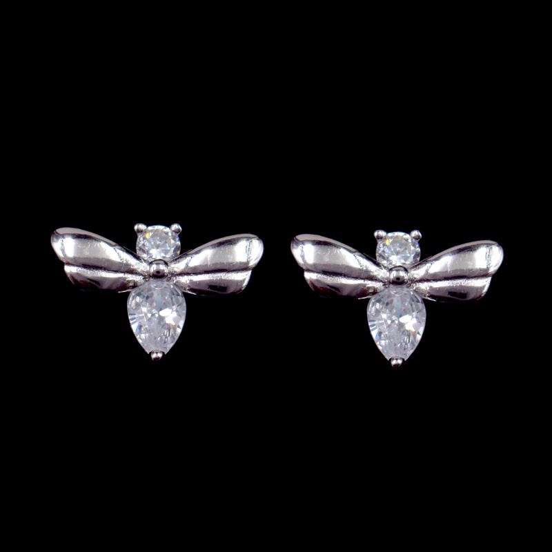 Cute Sterling Silver Cubic Zirconia Bee Butterfly Animal Shaped Earrings for Children